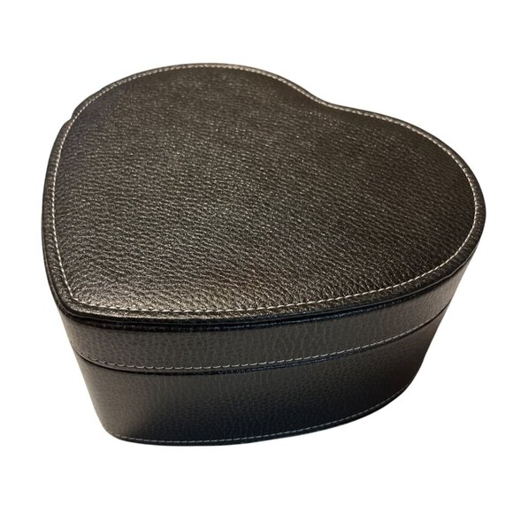 Heart-Shaped Black Faux Leather Jewelry Box With Velvet Interior & Mirror - Picture 4 of 7